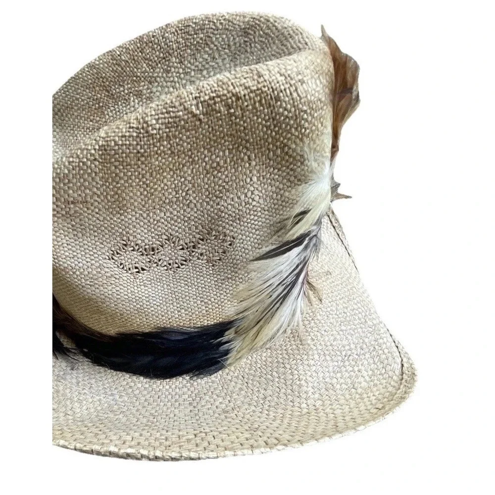 Vintage Western Eddy Bros Straw Cowboy Hat Feather Band 7 1/4-‎ Hot Dogger